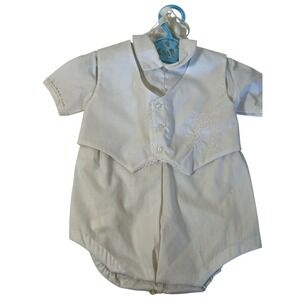 Baby Christening Outfit Romper Bonnet White Bear Embroidery 3-6 Months‎